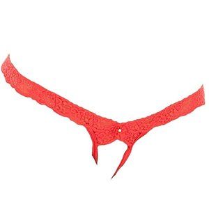 Body Zone Crotchless Criss Cross Lace Thong Panty One Size RED - UN002